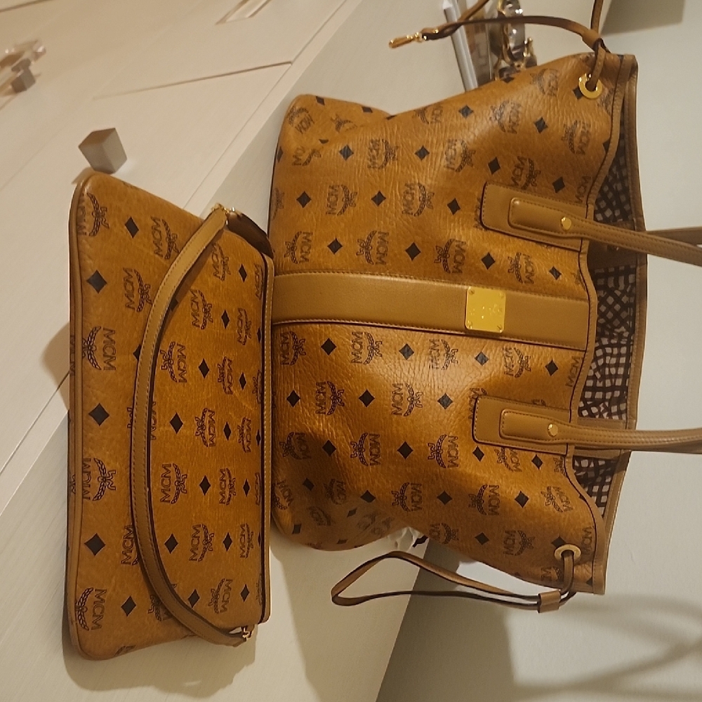 MCM Cognac Visetos Tote and Pouch